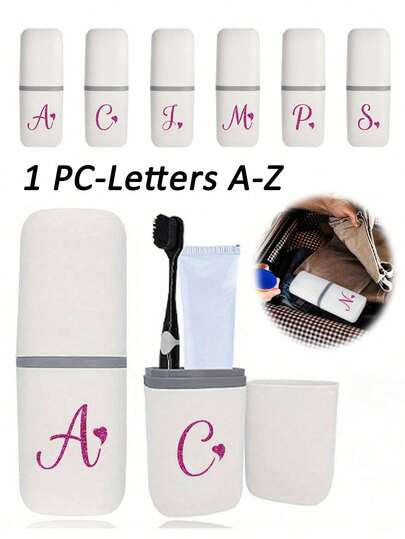1 Set Artistic Love Letter Series Toothbrush Holder Set, Bathroom Accessories, Outdoor Travel Toothbrush & Toothpaste Storage Box, Letter Print Dust-Proof Storage Box, Travel Essential, School Supplies, Back To School, Study Supplies, Holiday Camping, Holiday Essential, Short-Term Summer Vacation