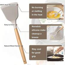 Silicone Cooking Utensil Set,12 PCS Cooking Cookware Kitchen Utensils Set For Cooking, Nonstick 446°F Heat-Resistant Cookware Kitchen Tools Of Spoon,Brush,Whisk,Spatula,Turner Tongs (Khaki) - Khaki - View 3
