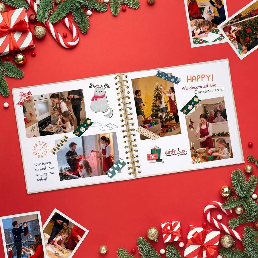 8 X 8 Inch Scrapbook Photo Album Linen Cover, Hardcover Kraft White Pages Memory Book, For Travel Wedding Guest Book Christmas Baby Shower (20 Sheets/ 40 Pages,Beige) - 米色 - 查看 1