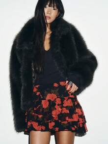 ZA 2025 冬季新款女士仿毛皮短外套 - 黑色 - 查看 3