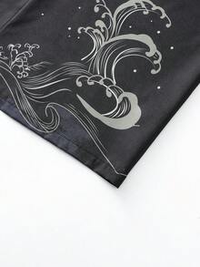 Áo khoác cardigan Kimono cổ điển dành cho nam - Chất liệu Polyester nhẹ, Trang phục thường ngày mùa hè, Thiết kế tối giản độc đáo, Kiểu dáng thanh lịch, Dễ chăm sóc, Dáng rộng, Kích thước Trung Quốc, Vui lòng kiểm tra bảng kích thước cẩn thận - màu đen - Xem 5