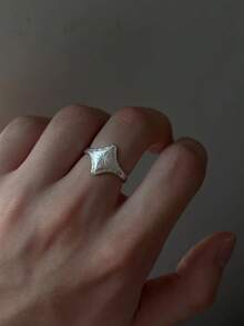 1 pieza Anillo abierto con decoración geométrica de estrella de moda, adecuado para el uso diario de las mujeres
