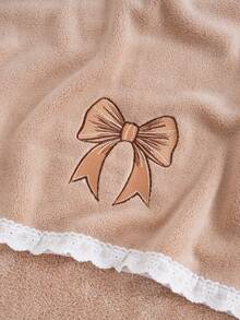 3条装珊瑚绒吸水刺绣星空蝴蝶结装饰柔软纤维浴巾/手巾，时尚爆款设计，适用于浴室、酒店、健身房、旅行、礼品、沙龙、运动、户外、海滩、学校、返校季、旅行配件、家居用品 - 卡其色 - 查看 11