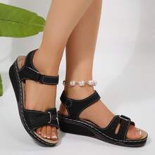 New Vintage Women Sandals, Perforated Design, Round Toe, Wedge Heel, Comfortable