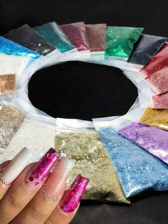10克混合色六边形大闪粉，适用于凝胶指甲油、环氧树脂和其他DIY配件