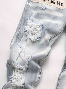 [comodín]Blue High Street Youth Stinger Clothing embroidery Hole elástico leggings Men 's jeans - Azul 726 - Ver 3