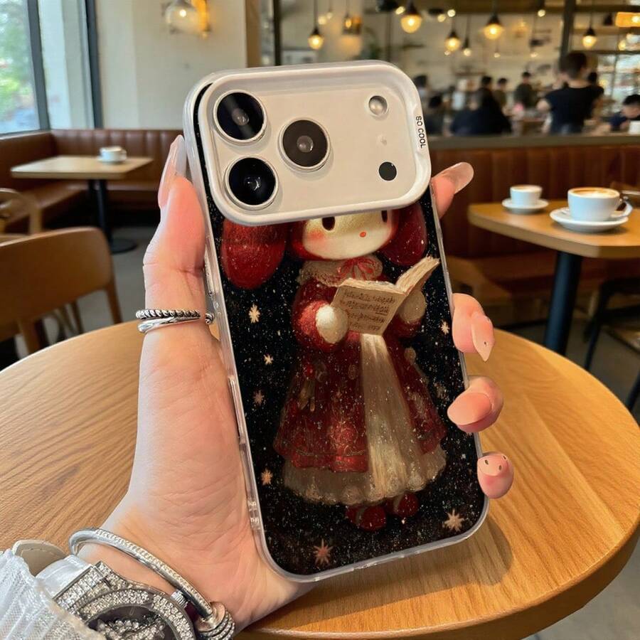 Funda de Teléfono Negra con Patrón de Muñeco de Nieve de Navidad Leyendo un Libro para Modelos de y Adecuada para Todas las Estaciones Opción de Regalo Ideal - Plateado - Ver 1
