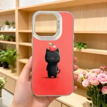 Cubierta de telefono con diseño de gato negro y manzana roja color rojo brillante funda protectora con estampado divertido y elegante ideal para amantes de los gatos y estilo moderno perfecta para uso diario en la ciudad o eventos sociales Aplicable a los teléfonos de la serie Apple y Galaxy - Negro - Ver 5