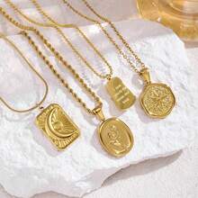 Necklace With A Geometric Moon Pendant In European And American Style, 18K Stainless Steel Collarbone Chain. - Gold -1 - View 1