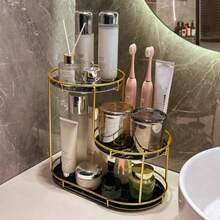 Multifunctional Iron Makeup Organizer Rack, Bathroom Countertop Storage Box, Cosmetic Display Shelf - Black - View 8