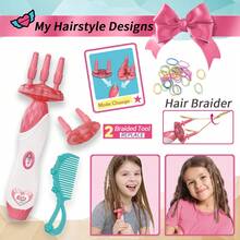 Girls' Hair Styling DIY Set - Magic Braider And 8 Gem Hair Accessories. This Salon Role-Play Set Includes A Children's Automatic Hair Braider That Can Create Pigtails, Twists, And Fishtail Braids, As Well As Various Styling Tools. The Set Contains A Braiding Aid, Comb, Colored Hair Ties, Headbands, Faux Gemstone Beads, And Shiny Hair Clips - All Designed Specifically For Girls To Safely Learn Braiding And Explore Their Creativity.