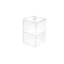 Square Acrylic Cotton Ball Pads Gauze Swab Holder Organizer Q-Tip Dispenser Storage Canister Bathroom Container Flossers Box Case (3.5 X 3.5 X 5.3 Inches, Two Tiers, Transparent),B-Clear - B-Clear - View 1