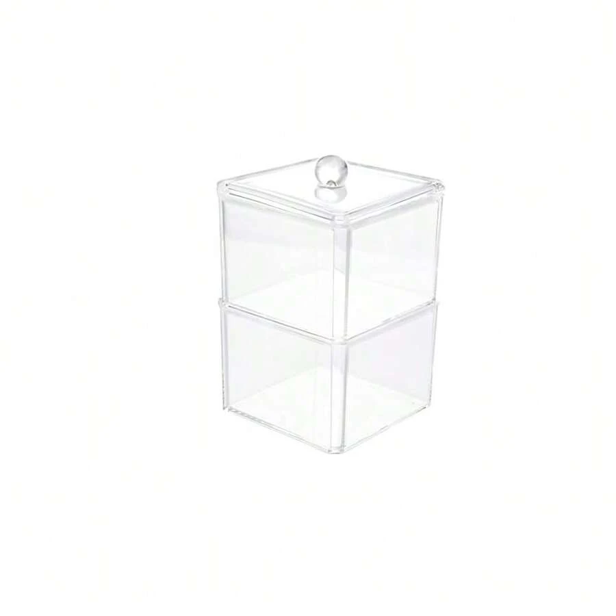 Square Acrylic Cotton Ball Pads Gauze Swab Holder Organizer Q-Tip Dispenser Storage Canister Bathroom Container Flossers Box Case (3.5 X 3.5 X 5.3 Inches, Two Tiers, Transparent),B-Clear - B-Clear - View 1