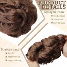 Messy Bun Hair Piece Hair Bun Wavy Curly Scrunchies Chignon Ponytail Hair Extensions Fake Hair Bun Extensions Synthetic Tousled Updo Hairpieces For Women(Medium Chestnut Brown),MediumChestnutBrown - 中栗棕色 - 查看 5