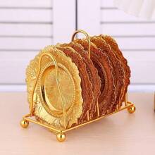 1 Set Gold Metal Coaster Holder, Tray, Fruit Plate, Snack Dish, Cake Stand, Organizer Rack - Gold - View 3