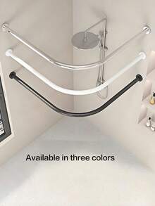 1根可调节不锈钢L型浴帘杆，可伸缩不锈钢L型浴帘轨道，弧形浴帘杆，无需钻孔安装，适用于浴室、浴缸、服装店、浴帘杆，L型黑色、不锈钢、白色浴帘杆，不锈钢转角浴帘杆，适用于浴室、浴缸、服装店、私人空间 - 彩色 - 查看 4