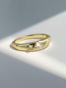 Charm-In 1 chiếc nhẫn đá Zirconia hình ngôi sao tròn màu vàng dành cho nữ, trang sức hàng ngày - Mẫu vàng 6 - Xem 2