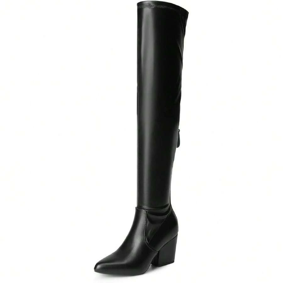 Women's Pointed Toe Thigh High Over The Knee Boots Tall Chunky Blocked Heel Fall Long Fashion Sexy Boots,31370951 - màu đen - Xem 1