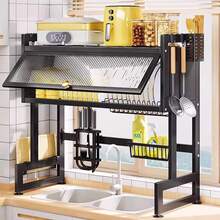 Over The Sink Dish Drying Rack - Dish Drainer With Hooks & Utensil Holder For Kitchen - Black - View 8