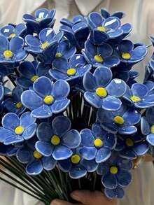 1/4支手工捏制陶瓷勿忘我花，手工陶瓷花，“蓝色之爱”匠心打造，不易褪色，永不凋谢，适合情人节和婚礼场地室内外装饰——情人节完美礼物之选，室内装饰，艺术家居装饰，可爱人造花 - 彩色 - 查看 7