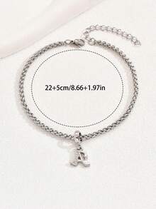 1 Pc Fashion Style Women's Stainless Steel 26 English Letters Set With Rhinestones Anklet Suitable For Parties And Gifts - Silver - View 2