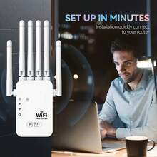 Amplificador WiFi 6 de doble banda: alcance de hasta 2743,2 metros, admite hasta 35 dispositivos, cuenta con 6 antenas, es compatible con el protocolo WPA3, tiene un puerto Gigabit Ethernet, es fácil de usar, ofrece 4 modos de funcionamiento, es de color blanco y funciona como amplificador de señal WiFi para redes domésticas y routers inalámbricos, mejorando la señal de la red del hogar. Diseñado con tecnología moderna y fabricado con un proceso robusto y duradero. - Tipo de Enchufe A USA (110-127V) - Ver 10