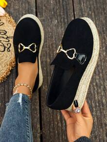 1 Pair Women's New Thick Sole Slip-On Casual Shoes, High Vamp Outdoor Comfortable Metal Buckle Fashion Versatile, Autumn/Winter - Black - View 2