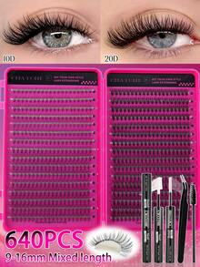 640/544 Cụm lông mi giả riêng lẻ, 9-16mm D Curl 10D + 20D / 30D + 40D / 50D + 60D / 80D + 100D Sách mi dung lượng lớn, Bộ nối mi mỏng và tự nhiên, Cụm mi có keo dán mi, Cọ mi và nhíp, Thân thiện với người mới bắt đầu, Thích hợp cho gia đình, du lịch, tiệc tùng và làm quà tặng Giáng sinh - Màu Hoa hồng đỏ - Xem 1