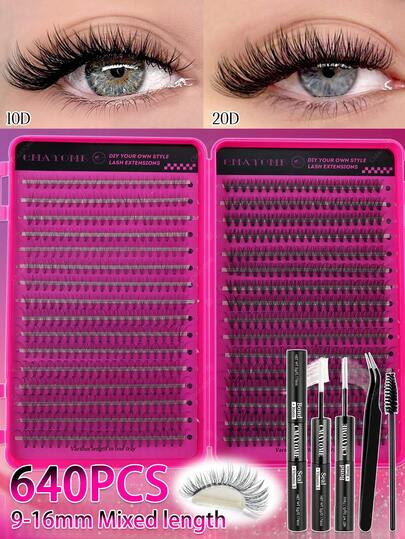 640/544 Cụm lông mi giả riêng lẻ, 9-16mm D Curl 10D + 20D / 30D + 40D / 50D + 60D / 80D + 100D Sách mi dung lượng lớn, Bộ nối mi mỏng và tự nhiên, Cụm mi có keo dán mi, Cọ mi và nhíp, Thân thiện với người mới bắt đầu, Thích hợp cho gia đình, du lịch, tiệc tùng và làm quà tặng Giáng sinh