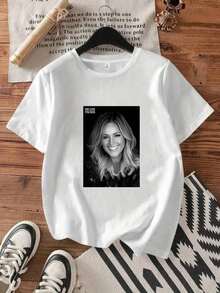 T-shirt da donna con ritratto di Helene Fischer (2026) – Testo in tedesco e posa iconica – T-shirt leggera, ampia, a maniche corte, girocollo, abbigliamento casual - Bianco - Visualizzare 3