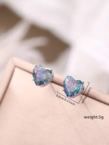 1 par de pendientes de botón con forma de corazón y circonita de colores para hombres - Multicolor - Ver 3