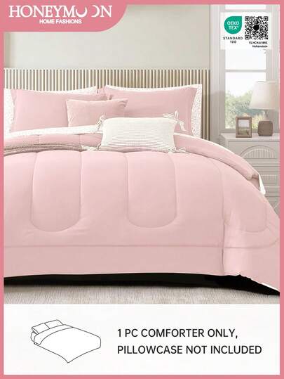 1pc Quilted Comforter, Cloud-Like Comfortable Down Alternative Comforter Suitable For All Sizes (Twin, Full, Queen, King), All Season, Machine Washable, Oeko-Tex Certified, Light Pink