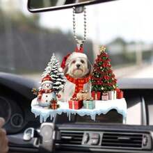 Talataca Havanese con árbol de pino de Navidad, muñ de nieve, regalo 2D plano espejo retrovisor para coche, accesorios para árbol de Navidad, decoración colgante interior retrovisor(default) - Multicolor - Ver 7