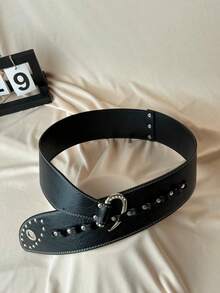 1pc Rhinestone Chain Combination Wide Waist Belt, Original Curved Hook BB Flashy Y2K Fashion PU Leather Wide Belt, Suitable For Music Festivals, Halloween, Christmas And All Holidays As Well As Daily Use - Multicolor - View 11