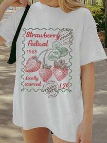 Strawberry Vintage Co Mfort Co Lors® Shirt, Vintage Stamp Strawberry Festival Cottagecore Shirt, Straw - 白色 - 查看 1