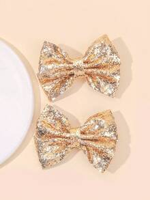 2pcs Shiny Gold Hair Bows For Baby Girls Sparkling Gold Bow Hair Clips Sparkly Glitter Gold Bow Alligator Clips Fashionable Holiday Birthday Party Hairpins Clips Casual Daily Barrettes Baby Hair Accessories - Gold - View 2