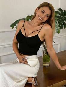 Livesso Women Summer Hollow Out Stretchy Cropped Cami Top Going Out Tops Tank Tops - Black - View 5