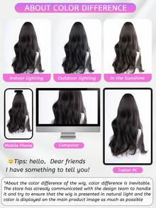 1 Tóc giả gợn sóng tổng hợp chịu nhiệt màu nâu sẫm, làm từ sợi, tăng thêm độ phồng, tự nhiên và chân thực (Không bao gồm phụ kiện) - Black-brown - Xem 8