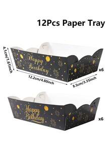 12个装黑色金色生日纸盘，金色箔纸设计，生日快乐一次性纸盘，生日派对小吃盘，纸盘，甜点盘，派对拼盘，生日装饰，生日礼物，家居装饰，桌面装饰，新年派对用品，厨房配件，厨房收纳 - 黑金生日 - 查看 12