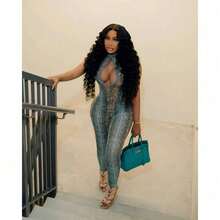 Sexy Style Hollow-Out Animal Print Hip-Hugging Halter Jumpsuit For Women - Màu xanh lam - Xem 5