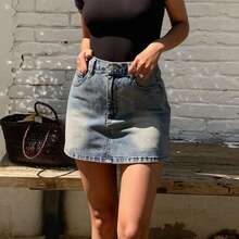 Livesso 女士牛仔短裙裤，带隐藏式前袋，休闲款，短裙裤 - 藍色 - 查看 8