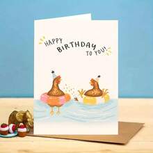 1pc Funny Swimming Chickens Birthday Card Greeting Card With Envelope Playful Farm Animal Design With Party Hats In Water Scene, Perfect For Sending Joyful Birthday Wishes, Great For Friends, Family Members, Coworkers - Multicolor - View 9