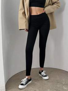 Livesso 女士修身保暖打底裤，秋冬季女士抓绒紧身裤 - 黑色 - 查看 4