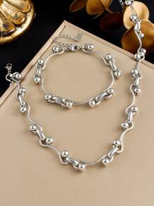 1 conjunto de joias estilosas de aço inoxidável e colar + pulseira, adequado para uso diário, presente