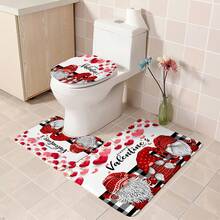 1pc/4pcs Romantic Valentine's Day Themed Shower Curtain Set, Includes Gnome, Heart, "Happy Valentine's Day", Plaid Background, "LOVE" Text Design Shower Curtain, Bath Mat, Toilet Seat Cover, 12 Hooks, Machine Washable, Artistic Design, Suitable For All Seasons, Valentine's Day Shower Curtain, Bathroom Decor - Multicolor - View 36