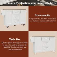 Kitchen Island, Removable Partitions, Removable Casters Like Kitchen Cabinets, Dining Cart With Countertop, Buffet Cabinet, Dining Cart With Wood Grain, Side Towel Rack With Casters, White - White + MDF+Metal - View 2