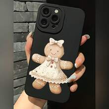 2026 nueva funda de teléfono mate, funda de teléfono diseño de niña de pan de jengibre con lazo y vestido para  17 15 Pro Max  17 14 Pro  17 13  Galaxy S23 S22 S21 protector de teléfono funda de pareja regalo para novio novia regalo de vacaciones - Negro - Ver 1