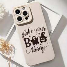 2026 nueva funda de teléfono mate, funda de teléfono con impresión de fantasma y calabaza de Halloween, texto "Shake Your B Thang" para iPhone 14 13 12 11 Pro Max Se 2022  Galaxy S23 S22 S21 S20 Note 20 10, protector de teléfono, fundas para parejas, regalo para novio y novia, presente de vacaciones - Blanco antiguo - Ver 6