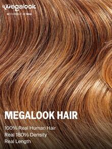 MEGALOOK 20英寸金色渐变挑染棕色发根自然波浪假发，100%真人发 - 预剪裁6x5蕾丝无胶假发，带抽绳帽，无需胶水即可佩戴，透明蕾丝假发，预先拔毛的自然发际线，挑染发色假发 - 彩色 - 查看 5