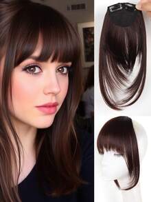 طقم باروكة اصطناعية مع غرة، بديل شعر للنساء، يغطي الشعر الأبيض، ناعم وطبيعي، باروكة متدرجة ناعمة للجبهة، بطراز كرتوني حلو وبارد، مشابك شعر، دبابيس شعر، مشابك شعر